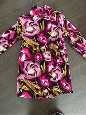 Missoni Floral Double-Breasted Coat in Fuchsia, Pink & Green